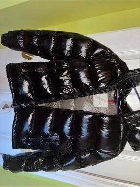 Moncler Black Glossy Hooded Quilted Puffer Coat